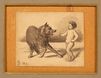 Lot 683 - James Smetham (1821-1889)/Boy and Wolf/signed...