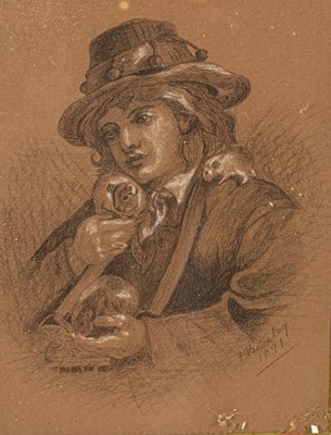 Lot 705 - F Baseley/Young Girl with Guinea Pigs/charcoal...