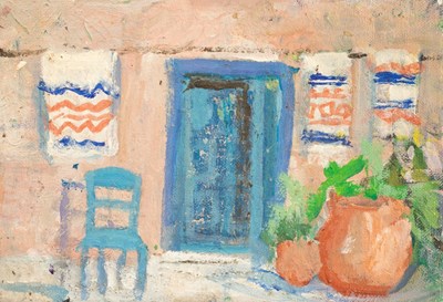 Lot 750 - Barbara Dorf (1933-2016)/Greek Cottage/oil on...