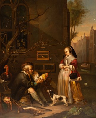 Lot 874 - After Gabriel Metsu/The Bird Seller/oil on...