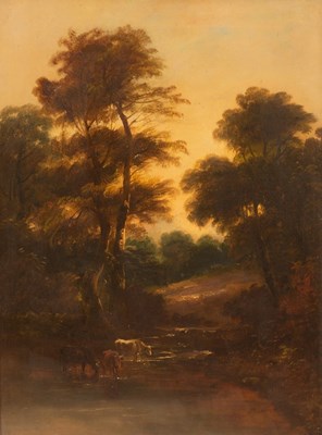 Lot 912 - J Barker/Cattle Watering/signed/oil on canvas,...