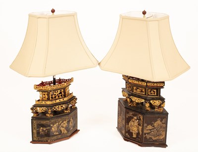 Lot 40 - Two Chinese carved and lacquered lamp bases...