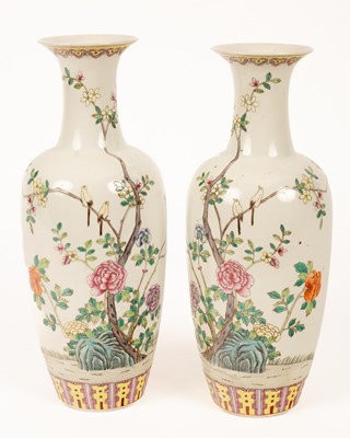 Lot 45 - A pair of Chinese famille rose porcelain vases,...