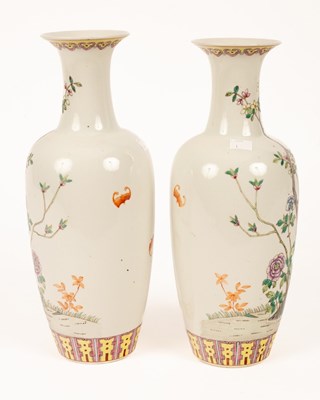 Lot 45 - A pair of Chinese famille rose porcelain vases,...