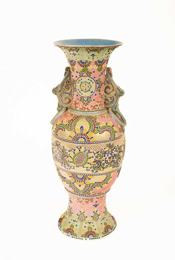 Lot 67 - Japanese Moriage Satsuma two handled vase,...