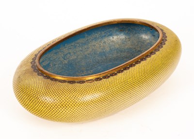 Lot 105 - A Chinese yellow cloisonné oval bowl,...