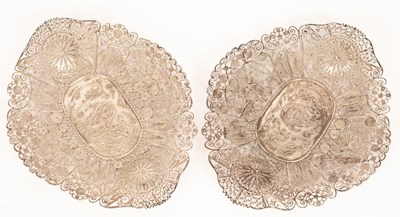 Lot 116 - A pair of Chinese silver filigree dishes, chop...