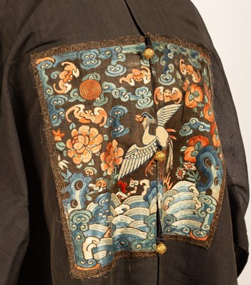 Lot 130 - A Chinese surcoat pufu, 19th Century, in black...