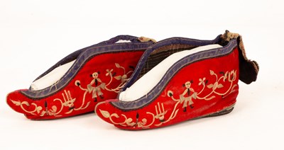 Lot 154 - A pair of Chinese shoes for bound feet with...