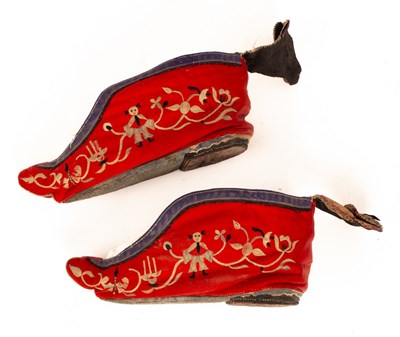Lot 154 - A pair of Chinese shoes for bound feet with...
