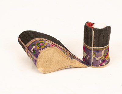 Lot 154 - A pair of Chinese shoes for bound feet with...