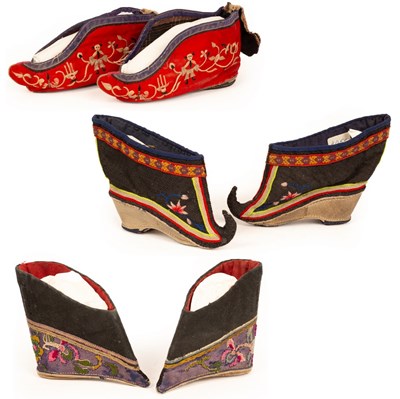 Lot 154 - A pair of Chinese shoes for bound feet with...