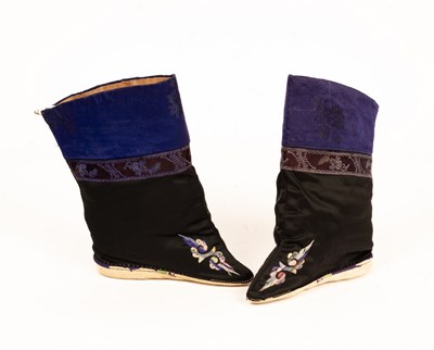 Lot 157 - A pair of bound boots, circa 1920, in blue and...