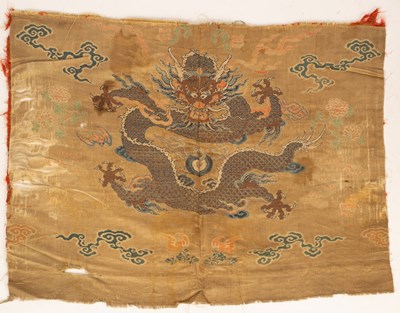 Lot 158 - A Chinese silk panel, the ivory ground with a...