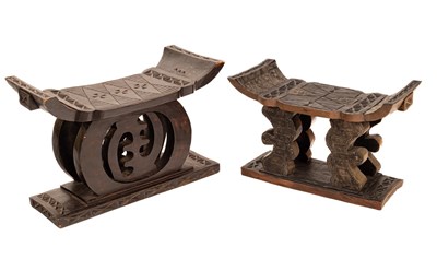 Lot 162 - Two Chinese carved wooden stools, one 37.5cm...