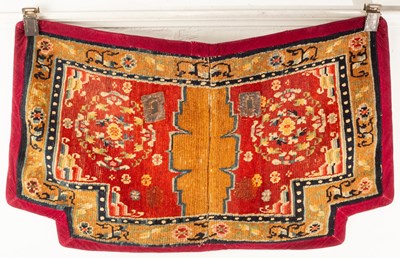 Lot 283 - A Tibetan saddle cover, woven in two parts,...