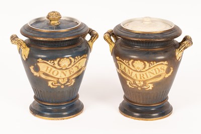 Lot 523 - Two Samuel Alcock storage jars, dark blue...