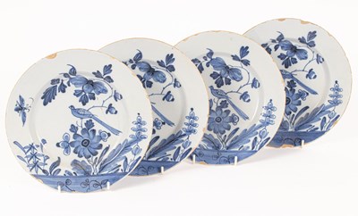 Lot 527 - Four English Delftware blue and white plates,...