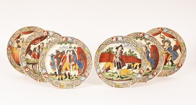 Lot 533 - A set of six Dutch decorated creamware plates,...