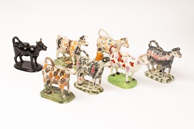 Lot 553 - Six Staffordshire pearlware cow creamers,...