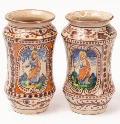 Lot 555 - A pair of maiolica albarelli in the 17th...