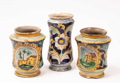 Lot 557 - Three Sicilian (Caltagirone) polychrome...