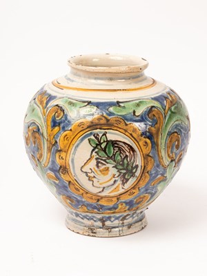 Lot 559 - An Italian polychrome maiolica globular vase,...