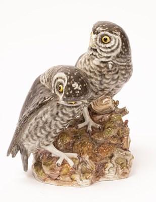 Lot 563 - A large Meissen group of two owls...