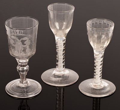 Lot 570 - Two English wine glasses, circa 1760, one with...