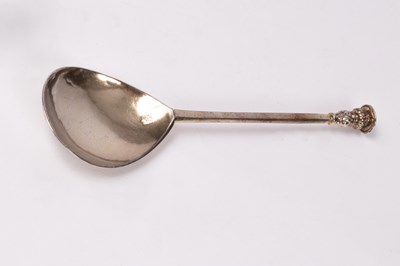 Lot 33 - A James I silver seal top spoon, William...
