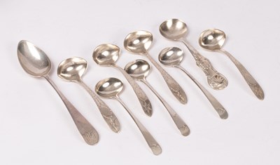 Lot 43 - Three Scottish silver mustard spoons, maker...