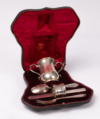 Lot 52 - An Edwardian silver cased Christening set,...