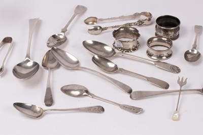 Lot 73 - Sundry silver including spoons, napkin rings...