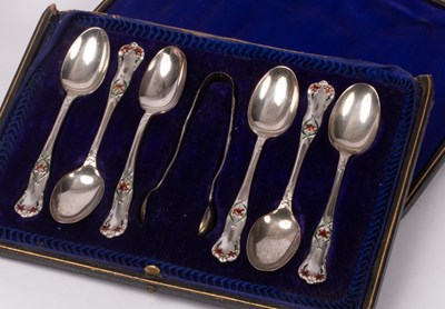 Lot 78 - A set of six Edwardian silver and enamel...