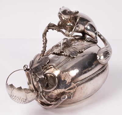 Lot 96 - An unusual Eastern white metal teapot,...