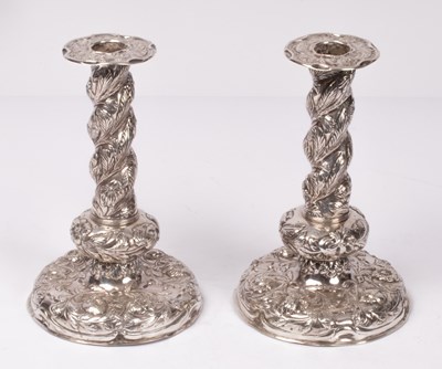 Lot 102 - A pair of Dutch silver candlesticks, ABI, the...