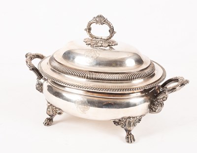 Lot 110 - An old Sheffield plate soup tureen and cover,...