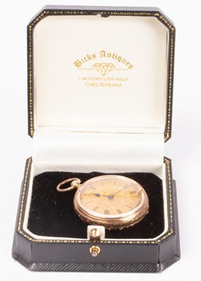 Lot 121 - A 14k gold fob watch, with engraved Roman...