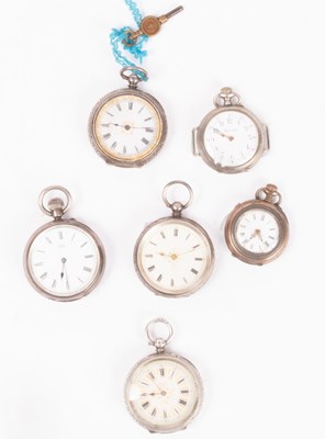 Lot 130 - Six silver, silver metal lady's pocket watches