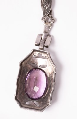 Lot 161 - An Art Deco marcasite and amethyst necklace,...