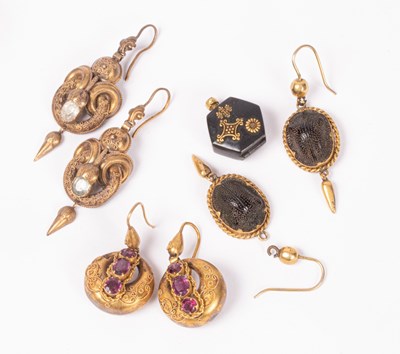 Lot 177 - A pair of Victorian amethyst set earrings, a...