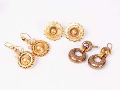 Lot 178 - A pair of Victorian yellow metal earrings, the...