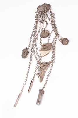 Lot 191 - A Victorian silver chatelaine, with pierced...