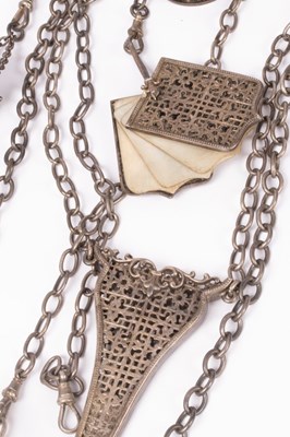Lot 191 - A Victorian silver chatelaine, with pierced...