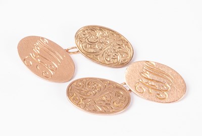 Lot 199 - A pair of 9ct gold oval cufflinks, each with...