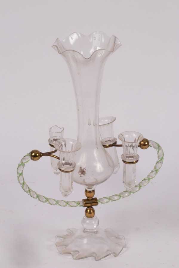 Lot 228 - An English glass epergne, the central vase...