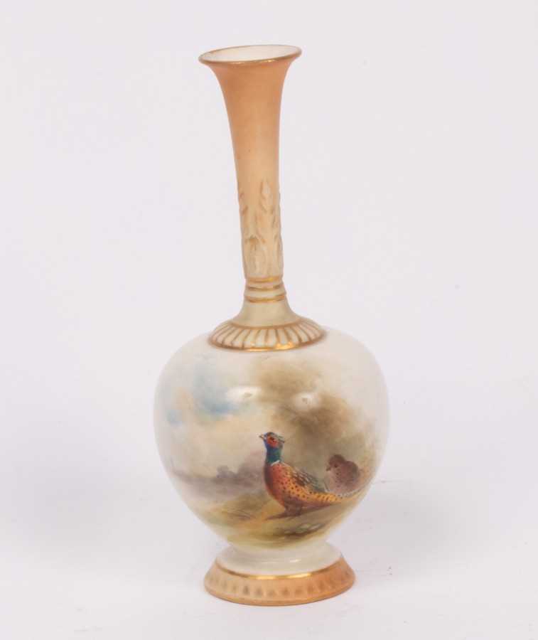 Lot 248 - A Royal Worcester small bottle vase, painted...