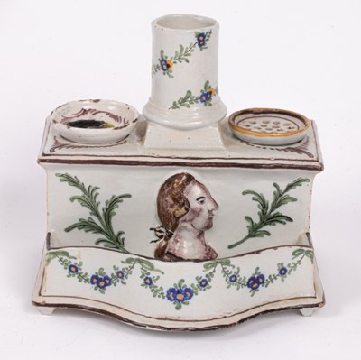 Lot 257 - A Faience desk stand, circa 1800, rectangular...