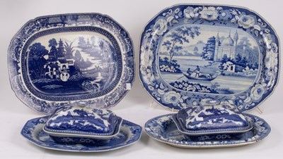 Lot 260 - Three Staffordshire blue and white meat plates,...