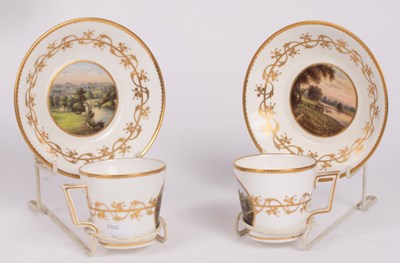 Lot 261 - A pair of Derby topographical coffee cups and...